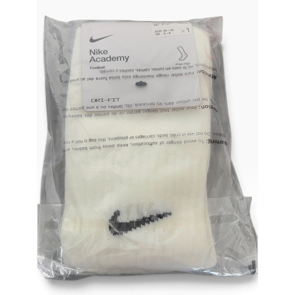 Nike Academy Football Knee High Dri-FIT Socks White SX4120-101 Size M 5-8 UK